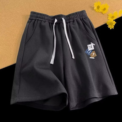 Men’s Vintage Letter Print Shorts – Loose Fit Summer Straight Casual Streetwear