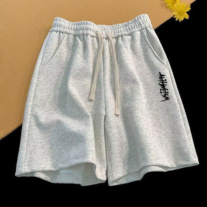 Men’s Vintage Letter Print Shorts – Loose Fit Summer Straight Casual Streetwear