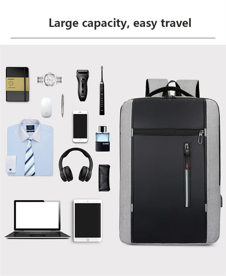 Waterproof Business Backpack for Men – USB Charging 15.6-Inch Laptop Backpack, Large Capacity School & Work Bag, Durable Men’s Backpack