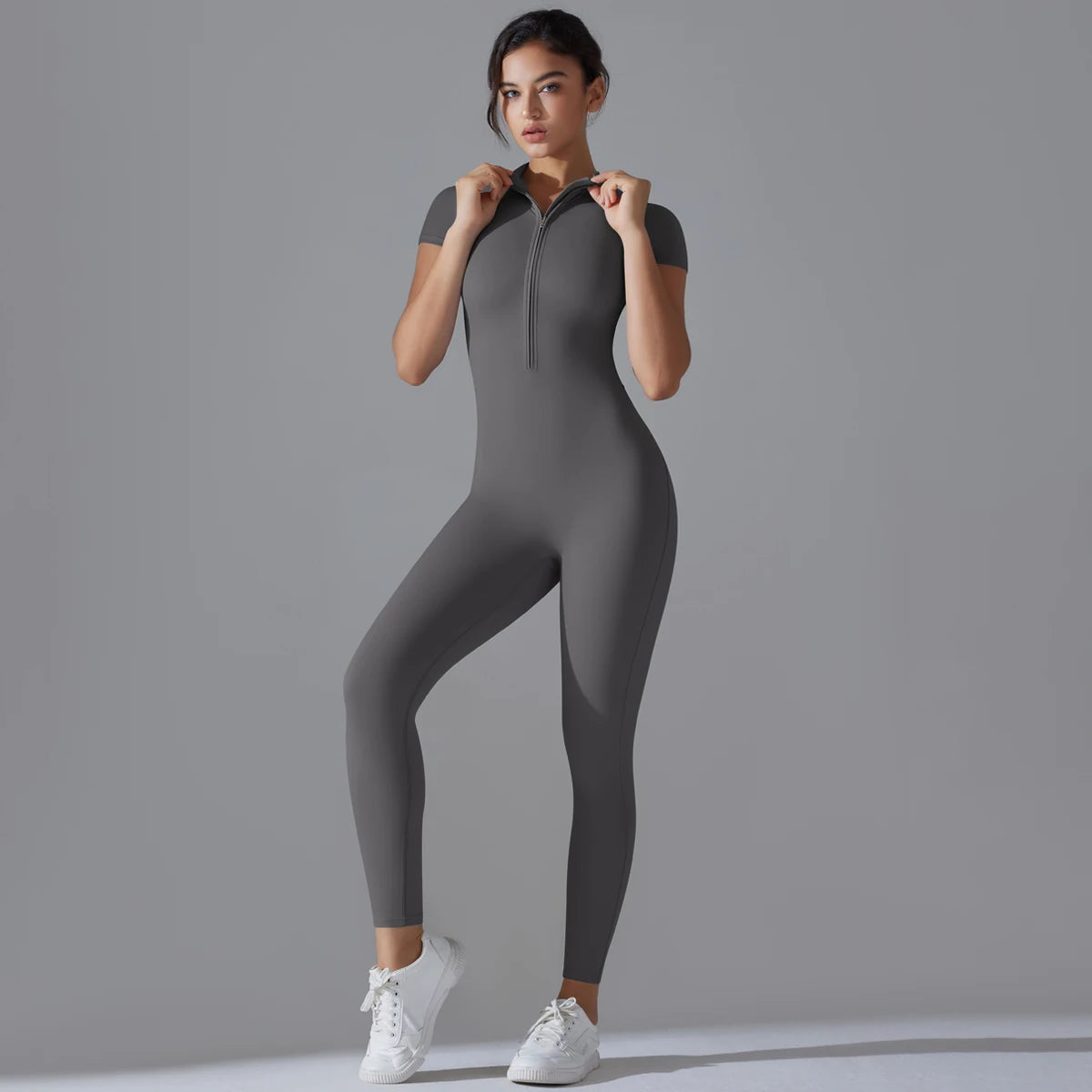 Yoga Set Women’s Jumpsuits – One-Piece Zipper Short Sleeve Bodysuit, Push-Up Workout Clothes, Fitness Tracksuit for Gym, Sportswear & Activewear
