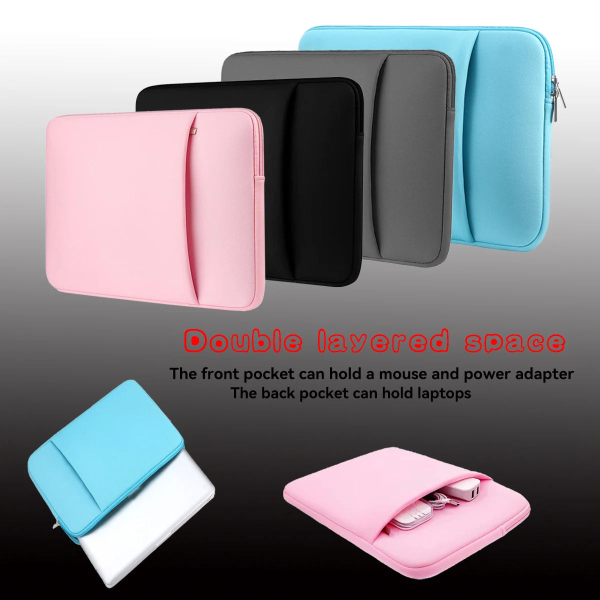 Protective Computer Sleeve with Front Pocket for Power Bank, Multifunctional Laptop Bag