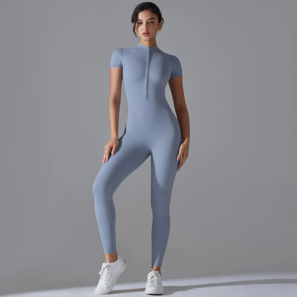 Yoga Set Women’s Jumpsuits – One-Piece Zipper Short Sleeve Bodysuit, Push-Up Workout Clothes, Fitness Tracksuit for Gym, Sportswear & Activewear