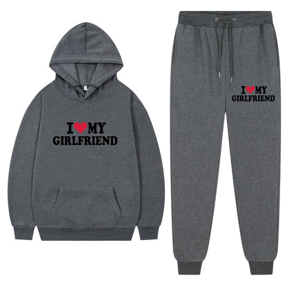 👕 “I Love My Girlfriend” Print Casual Suit – Men’s Comfortable Matching Outfit