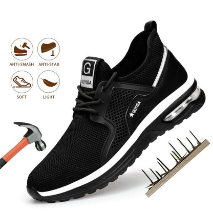 Black Men’s Safety Sneakers – Lightweight Breathable Work, Gym, Travel, Running, and Casual Shoes