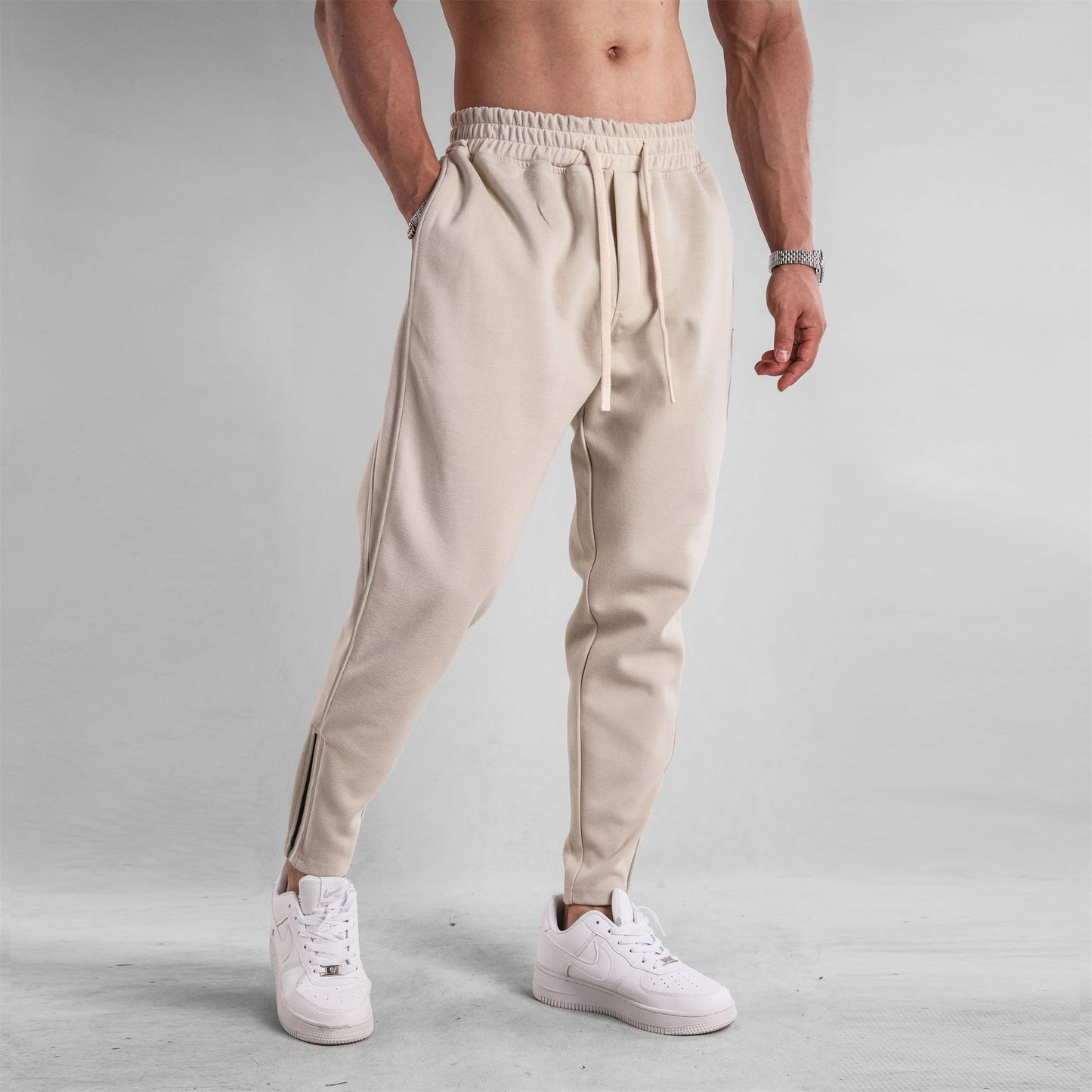 👖 Slim Fit Zipper Ankle Banded Pants – Men’s Stylish Tapered Casual Trousers