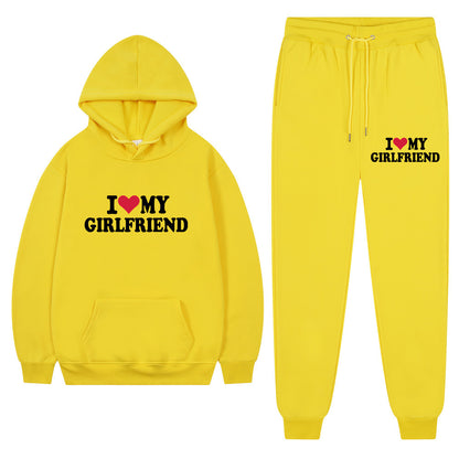 👕 “I Love My Girlfriend” Print Casual Suit – Men’s Comfortable Matching Outfit