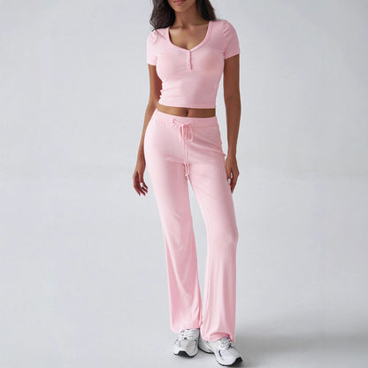 Women’s Solid Color Summer Fashion Suit – Casual Crew Neck Two-Piece Set