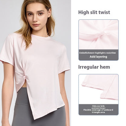 🧘‍♀️ New Yoga Short Sleeve Top – Split Hem, Breathable & Lightweight Workout Shirt