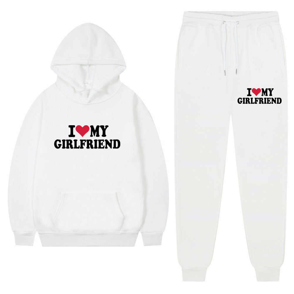 👕 “I Love My Girlfriend” Print Casual Suit – Men’s Comfortable Matching Outfit