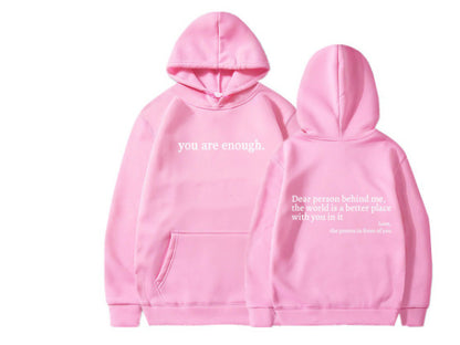 "Dear Person Behind Me" Women's Plush Hoodie – Letter Print Kangaroo Pocket Unisex Pullover