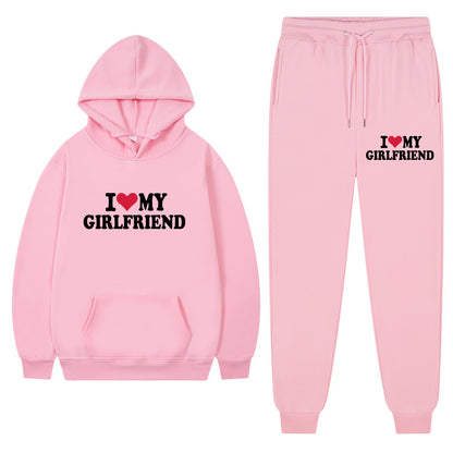 👕 “I Love My Girlfriend” Print Casual Suit – Men’s Comfortable Matching Outfit