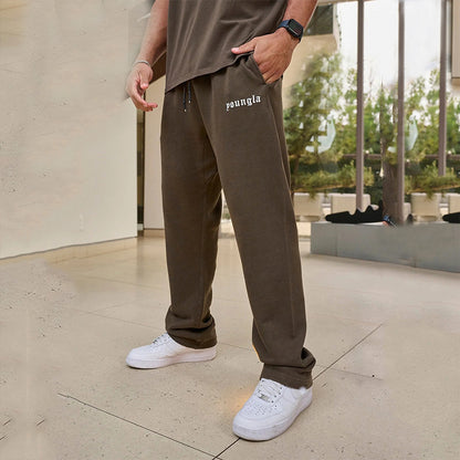 👖 Men’s Cotton Wide-Leg Running Pants – Casual Straight Fitness Trousers