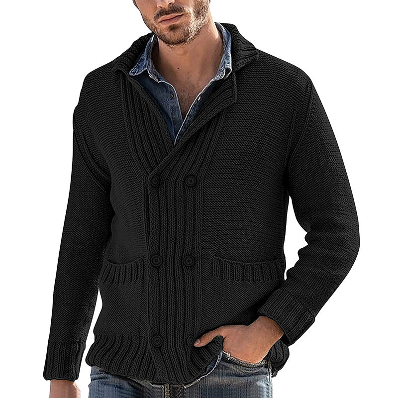 Men’s Fashion Solid Color Lapel Long Sleeve Knit Jacket