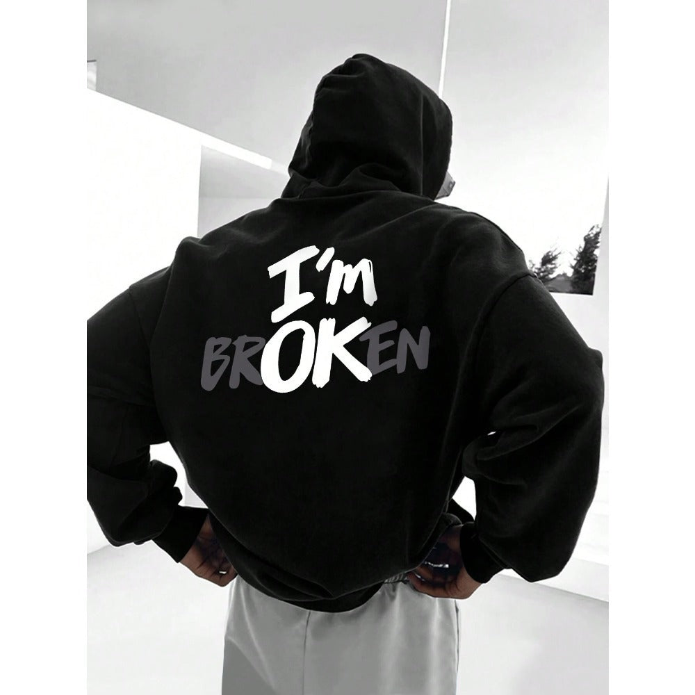 🧥 “I’m OK” Printed Hoodie – Casual Streetwear Graphic Pullover