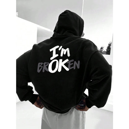 🧥 “I’m OK” Printed Hoodie – Casual Streetwear Graphic Pullover