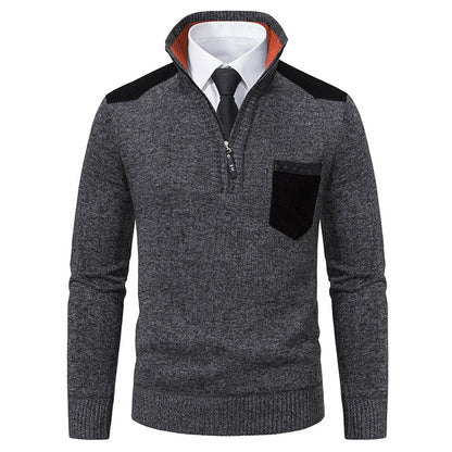 Men’s Thick Half-Zip Stand Collar Sweater – Korean Style Autumn & Winter Luxury Outerwear